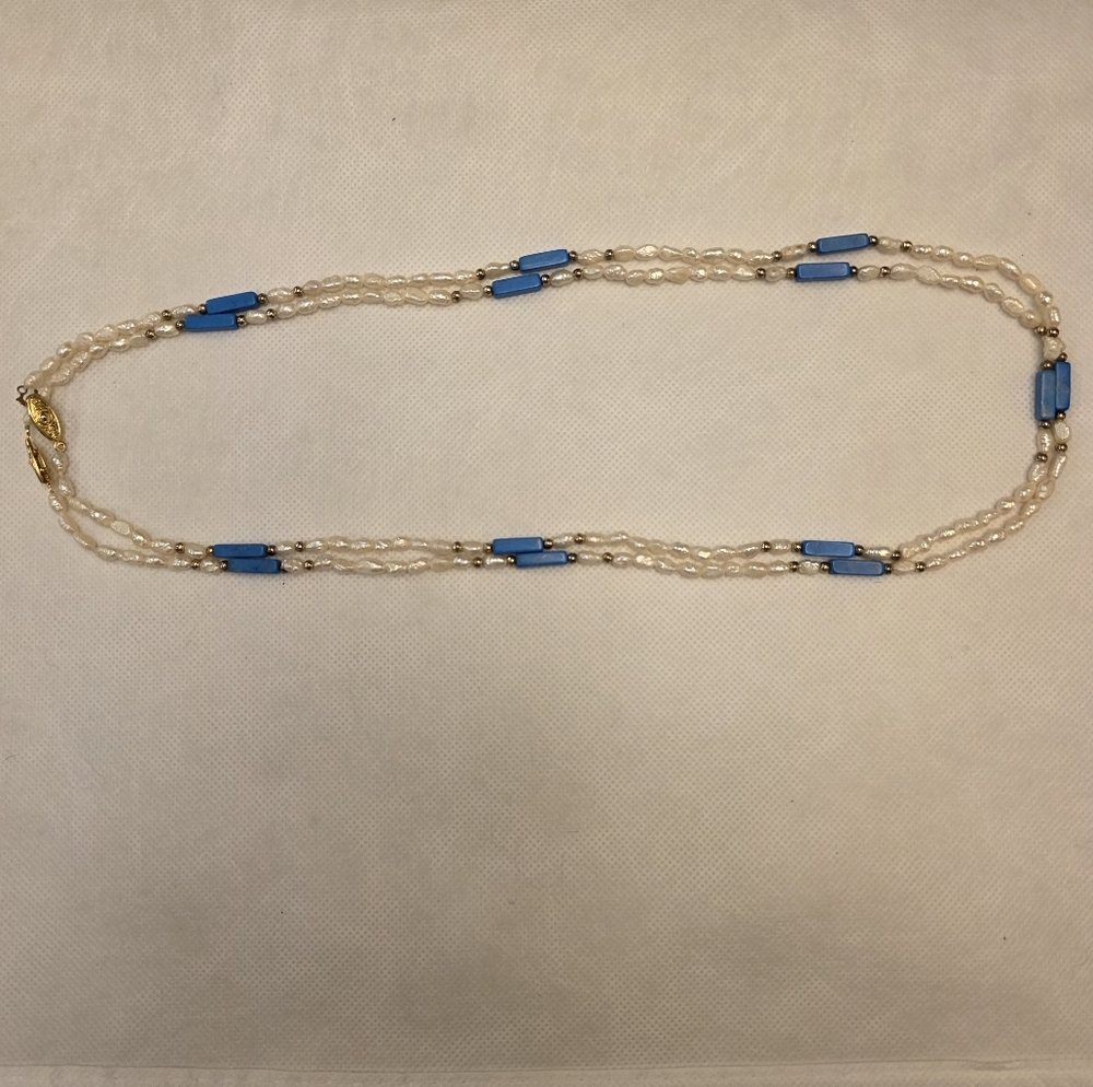 Blue and White Beaded Necklace